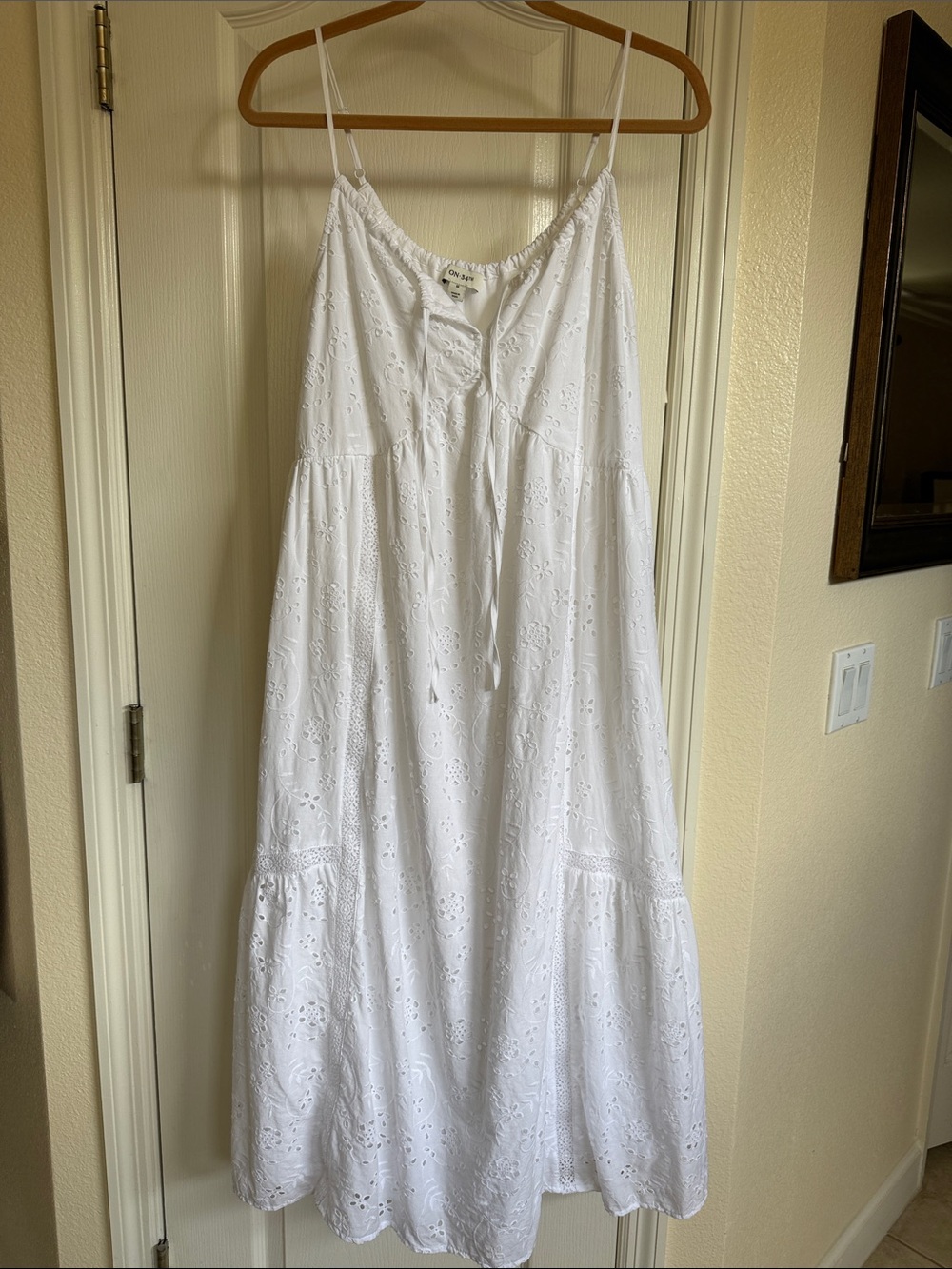 White Eyelet Maxi Sundress with Spaghetti Straps - Picture 1 of 10